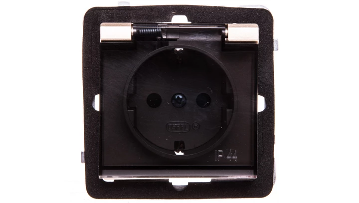 SONATA Gniazdo bryzgoszczelne z/u Schuko IP44 z przesłonami klapka przezroczysta szampański złoty GPH-1RSP/m/39/d