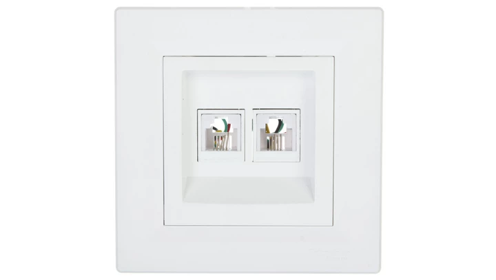 Gniazdo telefoniczne Asfora podwójne 2xRJ11 białe z ramką EPH4200121