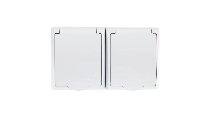 FALA Gniazdo hermetyczne podwójne z/u Schuko IP44 klapka biała GNH-2HS/00/w