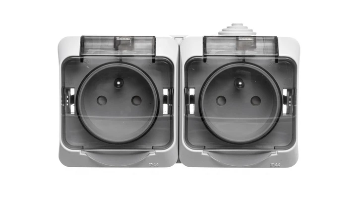 Cedar Plus Gniazdo hermetyczne podwójne z/u 16A IP44 szare WDE000624