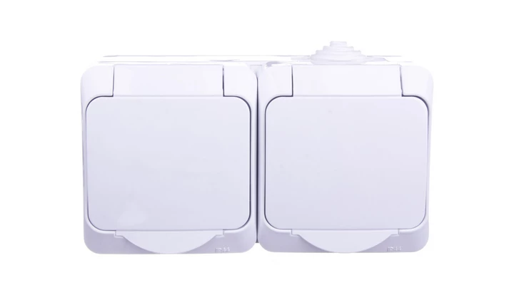 Cedar Plus Gniazdo hermetyczne podwójne z/u z klapką i przesłonami 16A IP44 białe WDE000522