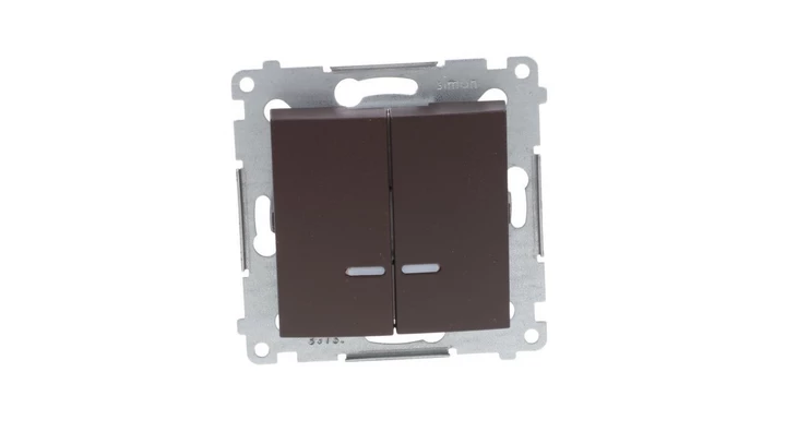 Simon 54 Łącznik bryzgoszczelny świecznikowy IP44, szybkozłącza, z podświetleniem brąz mat DW5BL.01/46