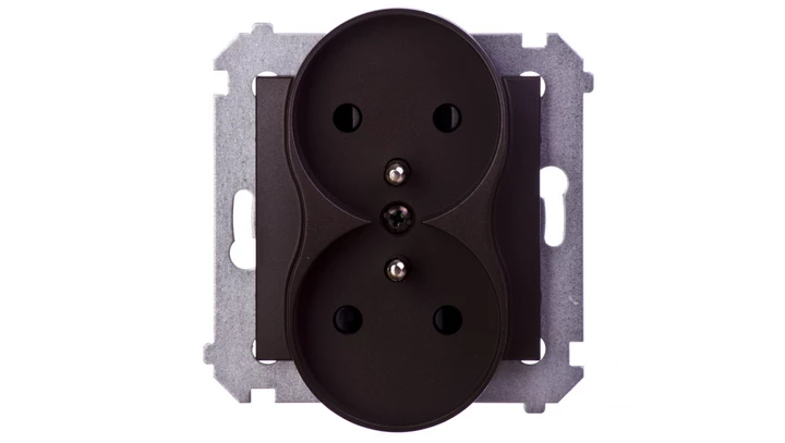 Simon 54 Gniazdo podwójne z/u 16A IP20 z przesłoną torów brąz mat DGZ2MZ.01/46