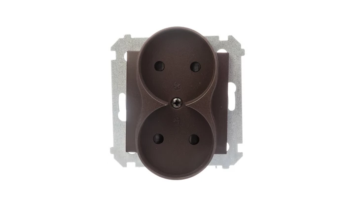 Simon 54 Gniazdo podwójne b/u 16A IP20 z przesłoną torów brąz mat DG2MZ.01/46