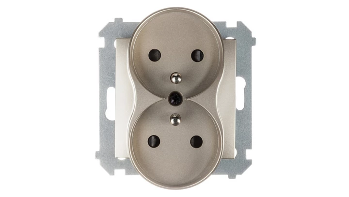 Simon 54 Gniazdo podwójne z/u 16A IP20 z przesłoną torów złoty mat DGZ2MZ.01/44