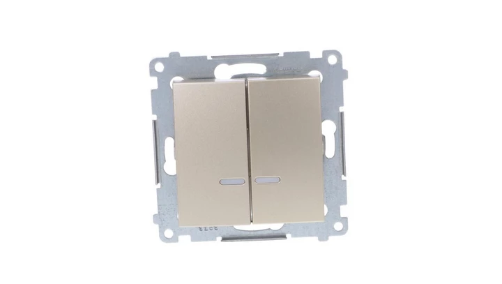 Simon 54 Łącznik bryzgoszczelny świecznikowy IP44 z podświetleniem, szybkozłącza, złoty mat DW5BL.01/44