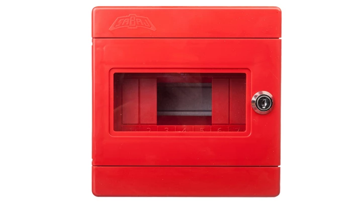 Rozdzielnica natynkowa modułowa 7 modułów IP44 180X180X100, czerwona z zamkiem i szybą, ALFA 3 Z