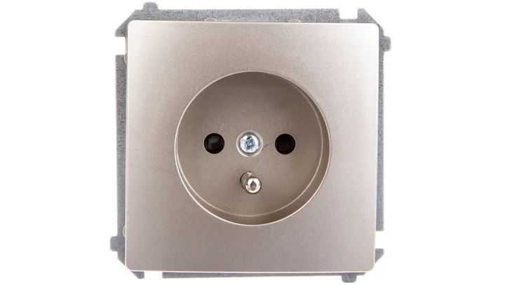 Simon Basic Gniazdo pojedyncze z/u 16A IP20 z przesłoną torów satyna metalizowana BMGZ1z.01/29