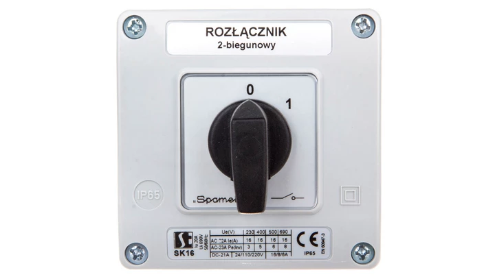 Łącznik krzywkowy 0-1 2P 16A w obudowie SK16-1.828OB11