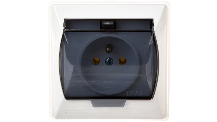 AKCENT Gniazdo bryzgoszczelne z/u IP44 klapka przezroczysta białe GPH-1AZ/00/d