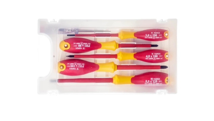 Wkrętaki elektrotechniczne płaskie 3x100mm/ 4x100mm/ 5,5x150mm/ PH1x80/ PH2x100mm 1000V 39D150 /6 szt./