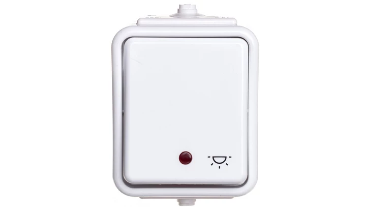 Cedar Przycisk hermetyczny IP44 światło z podświetleniem 10A biały IP44 WNt-102CS WNT102CS01