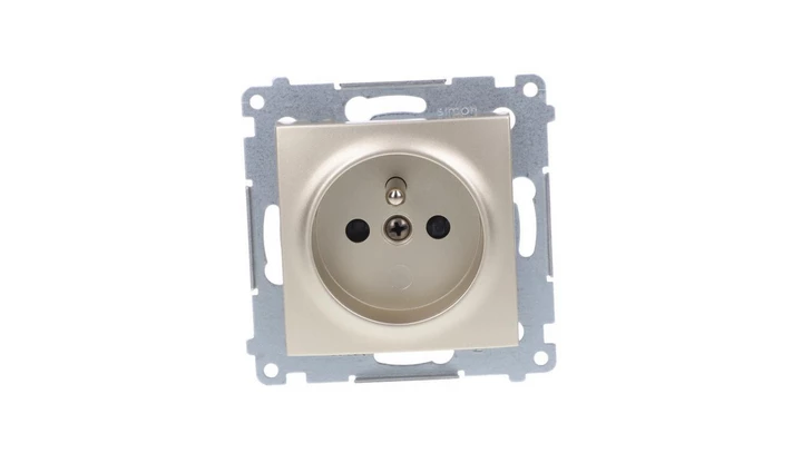 Simon 54 Gniazdo pojedynczne z/u 16A IP20 z przesłoną torów, szybkozłącza, złoty mat DGZ1CZ.01/44