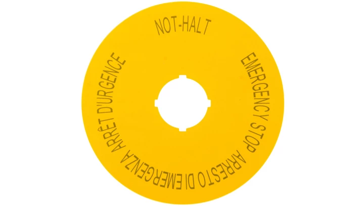 Tabliczka opisowa żółta okrągła fi90 EMERGENCY STOP M22-XAK11 121085