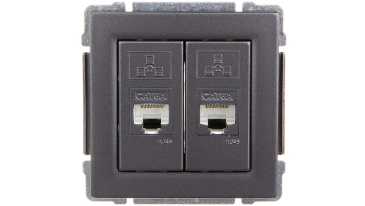 KOS66 Gniazdo komputerowe podwójne 2xRJ45 kat.6 ekranowane grafit 666068