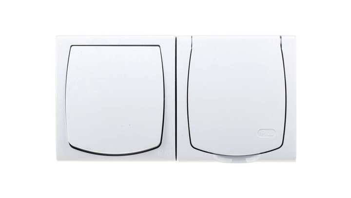 MADERA Łącznik hermetyczny pojedynczy + gniazdo hermetyczne pojedyncze z/u z klapką biały ZH-NŁ1G/00/w