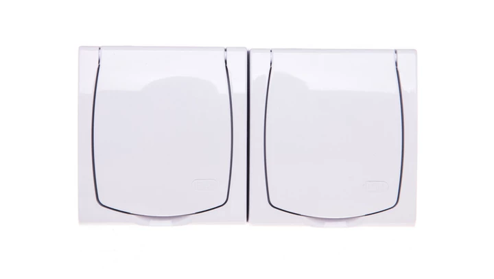 MADERA Gniazdo hermetyczne podwójne z/u Schuko z przesłonami klapka biała GNH-2NSP/00/w