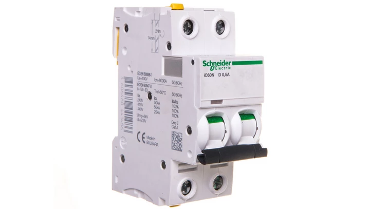 Wyłącznik nadprądowy 2P D 0,5A 6kA AC iC60N-D0,5-2 A9F05270