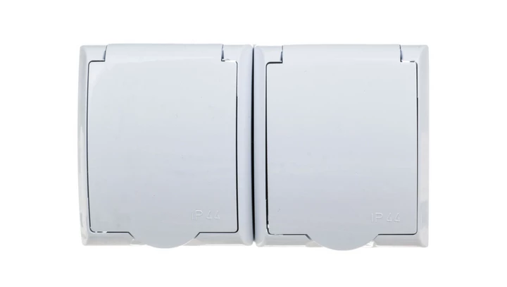 FALA Gniazdo hermetyczne podwójne z/u IP44 klapka biała GNH-2HZ/00/w