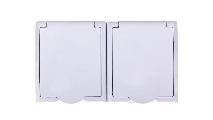 FALA Gniazdo hermetyczne podwójne z/u IP44 z przesłonami klapka biała GNH-2HZP/00/w