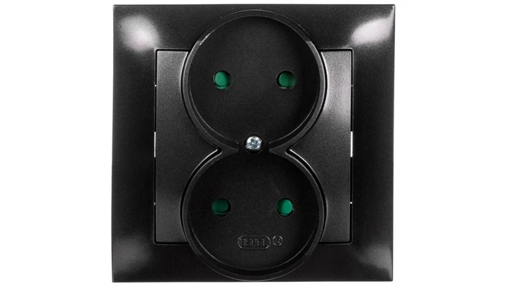 IMPRESJA Gniazdo podwójne b/u z przesłonami antracyt GP-2YP/50