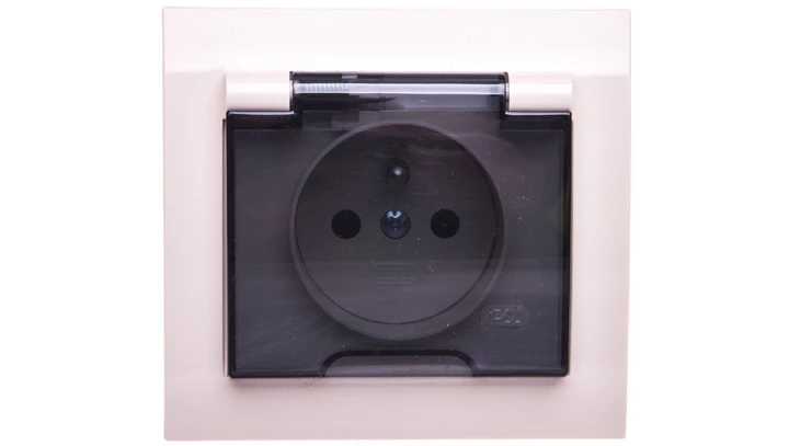 KIER Gniazdo bryzgoszczelne z/u IP44 z przesłonami klapka przezroczysta beżowe GPH-1WZP/01/d