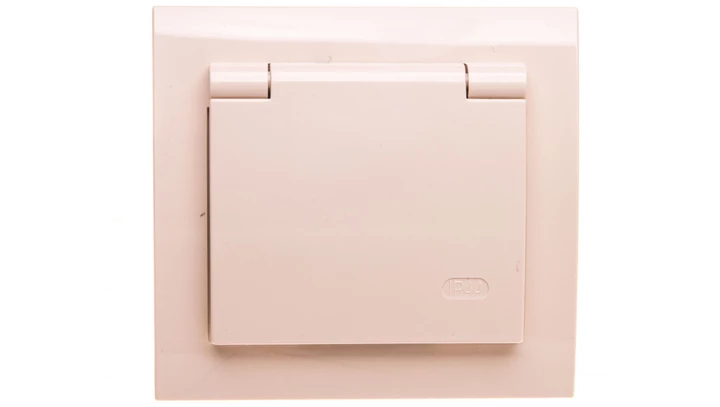 KIER Gniazdo bryzgoszczelne z/u IP44 klapka beżowe GPH-1WZ/01/w