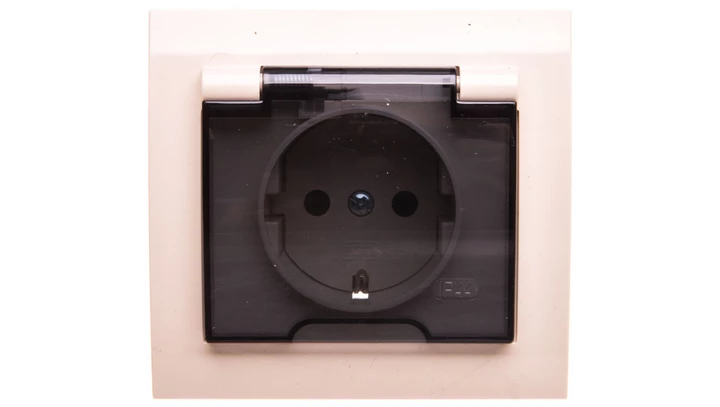 KIER Gniazdo bryzgoszczelne z/u Schuko IP44 z przesłonami klapka przezroczysta beżowe GPH-1WSP/01/d