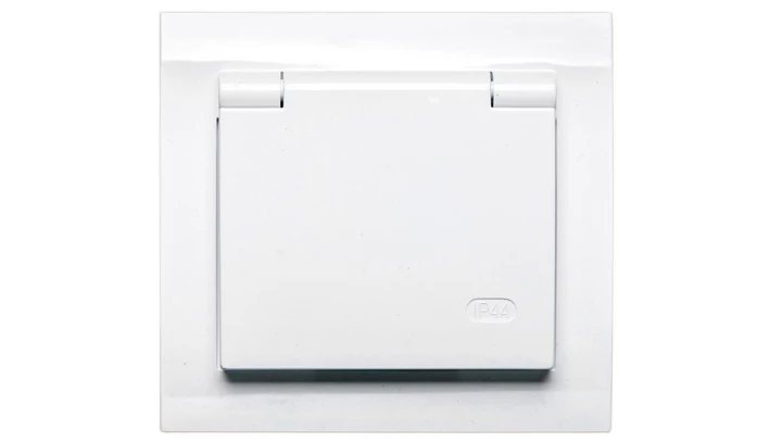 KIER Gniazdo bryzgoszczelne z/u IP44 z przesłonami klapka biała GPH-1WZP/00/w