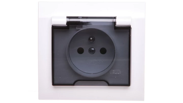 KIER Gniazdo bryzgoszczelne z/u IP44 z przesłonami klapka przezroczysta białe GPH-1WZP/00/d