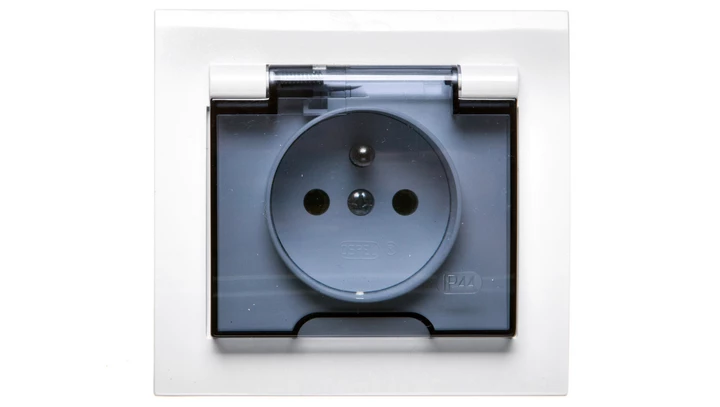 KIER Gniazdo bryzgoszczelne z/u IP44 klapka przezroczysta białe GPH-1WZ/00/d