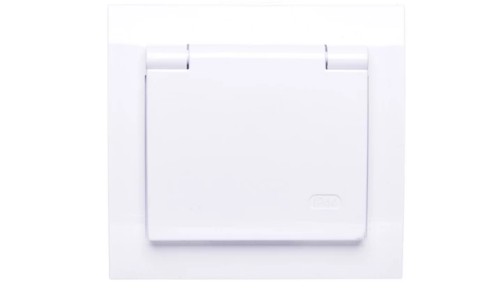 KIER Gniazdo bryzgoszczelne z/u Schuko IP44 z przesłonami klapka biała GPH-1WSP/00/w