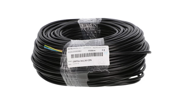 Przewód mieszkaniowy H03VV-F (OMY) 3x1,5 żo czarny 300/300V /100m/