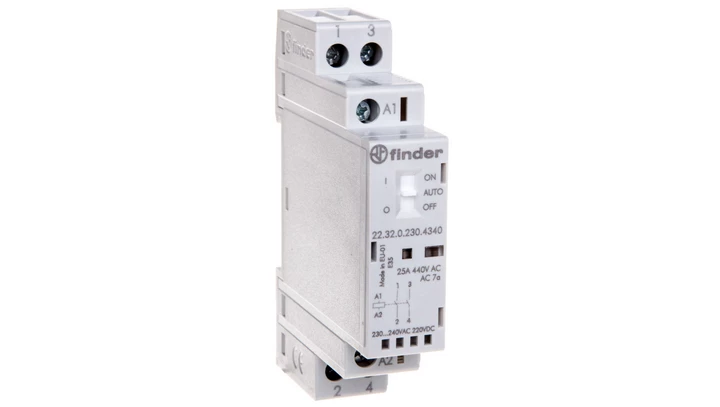 Stycznik modułowy 2Z 25A 230V AC/DC funkcja Auto-On-Off, wskaźnik zadziałaniua + LED 17,5mm 22.32.0.230.4340