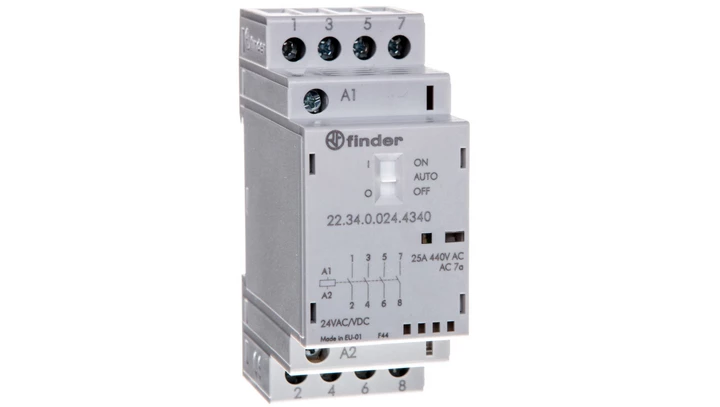 Stycznik modułowy 4Z 25A 24V AC/DC funkcja Auto-On-Off, wskaźnik zadziałania + LED, 35mm 22.34.0.024.4340