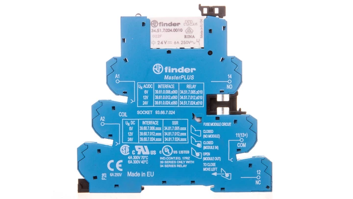 Przekaźnikowy moduł sprzęgający 6,2mm MasterPLUS 1P 6A 24VAC/DC styki AgNi zaciski sprężynowe 39.61.0.024.0060