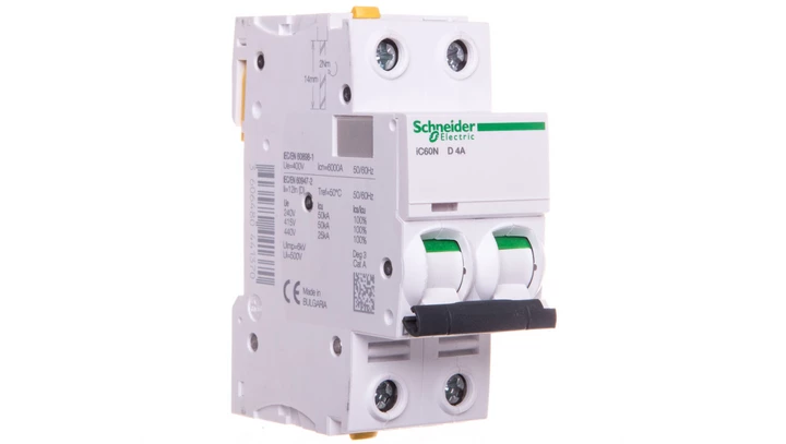 Wyłącznik nadprądowy 2P D 4A 6kA AC iC60N-D4-2 A9F05204