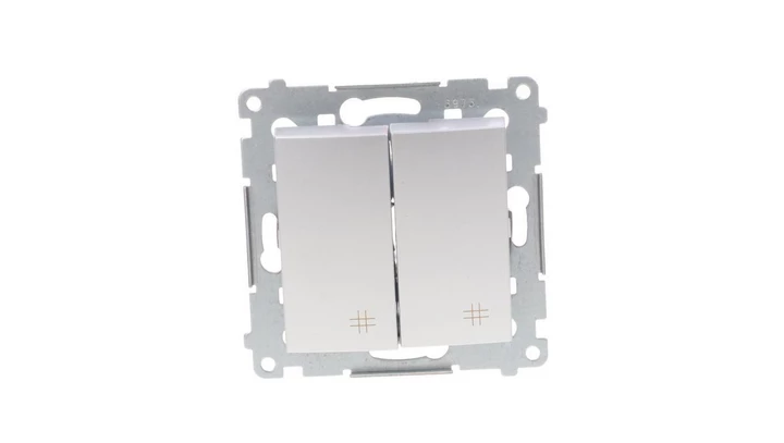 Simon 54 Łącznik krzyżowy podwójny 10A 230V IP20, szybkozłącza, srebrny mat DW7/2.01/43