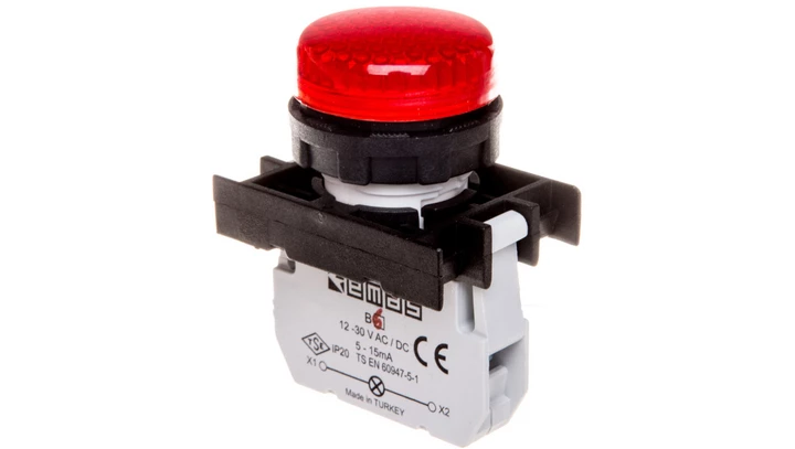 Lampka sygnalizacyjna B z LED, 12-30V AC/DC, czerwona T0-B060XK