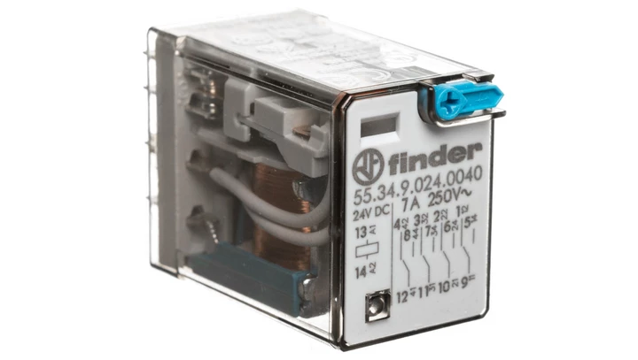 Przekaźnik miniaturowy 4P 7A 24V DC przycisk testujący mechaniczny wskaźnik zadziałania AgNi 55.34.9.024.0040