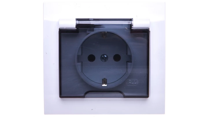 KIER Gniazdo bryzgoszczelne z/u Schuko IP44 klapka przezroczysta białe GPH-1WS/00/d