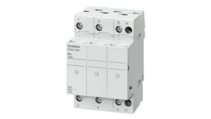 Podstawa bezpiecznikowa do wkł. cylindrycznych 10x38mm 32A 3P z diodą sygnalizacyjną 3NW7034