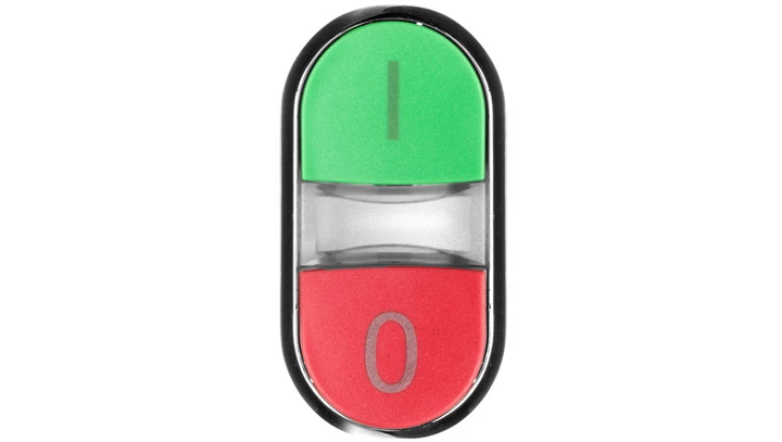 Napęd przycisku podwójnego 22mm zielony /I/ i czerwony wystający /O/ z podświetleniem metal IP69k Sirius ACT 3SU1051-3BB42-0AK0