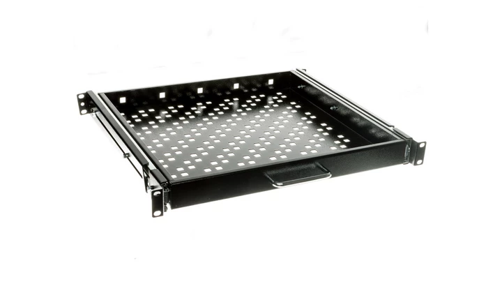 Półka 19 cali 1U głębokość 400mm regulacja +/-200mm wysuwana RAL9005 19-0055C