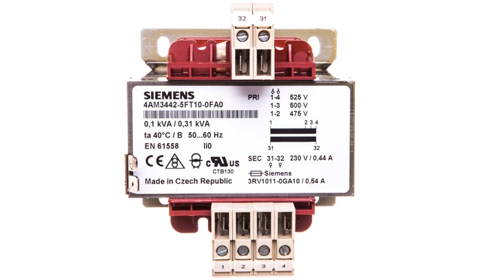 Transformator 1-fazowy 100VA 500/230V AC izolacyjny do obwodów pomocniczych 4AM3442-5FT10-0FA0