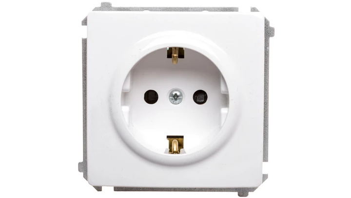 Simon Basic Gniazdo pojedyncze SCHUKO z/u 16A IP20 z przesłoną torów białe BMGSZ1z.01/11