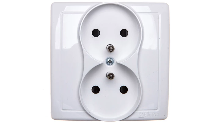 Simon Basic Gniazdo podwójne z/u 16A IP20 z przesłoną torów białe BMGZ2z/11