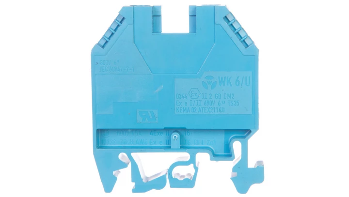 Zacisk szeregowy instalacyjny neutralny 6mm2 poliamidowy niebieski KXA06NH