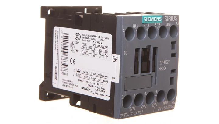 Stycznik mocy 12A 3P 24V AC 1Z 0R S00 3RT2017-1AB01