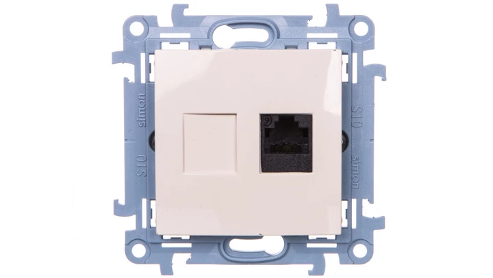 Simon 10 Gniazdo komputerowe pojedyncze RJ45 kat.6 kremowy C61.01/41